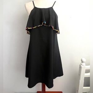 Loveriche Pompom Trim Ruffled Top Dress Swimsuit Coverup Women Sz S Black Short